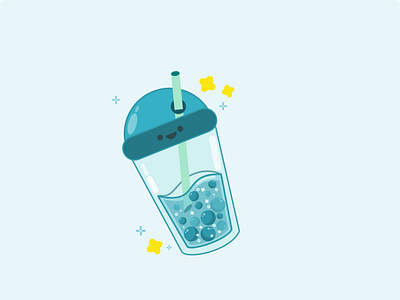 Blue Boba Tea Kawaii Illustration