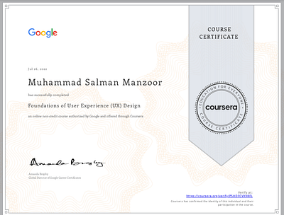 My UX Certificate by Google certificate google mockup ui ux