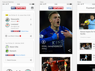Sky Sports Goals App app clean ios iphone mobile sketch sketchapp sports ui