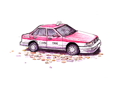 Go Pink or Stay Home, 2021 automobile car carlover cartoon fineliners illustration inking mexico mexicocity perspective splash squiggle squiggly taxi vehicle watercolor