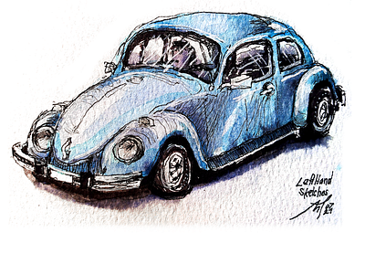 Classic Blue, 2021 automobile car carlover cartoon fineliners illustration illustrator inking lefthand perspective sedan squiggle volkswagen watercolor