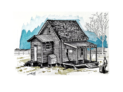 Timber House by the Countryside, 2021 architectural architecture cabin cartoon design drawing fineliners freehand house illustration inking perspective study watercolor