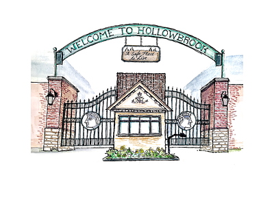 Country Driveway Gates, 2022 architecture bookcover cartoon driveway fineliners freehand gatedcommunity illustration inking perspective watercolors