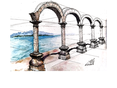 Puerto Vallarta's Archs, 2021 architecture archs archway design drawing illustration inking lefthand perspective puertovallarta sketches