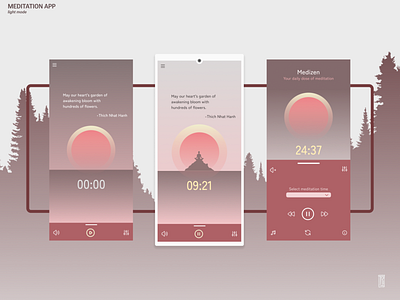 Medizen App Design, 2021 app design light mode meditation relaxation software timer ui design user interface webapp zen