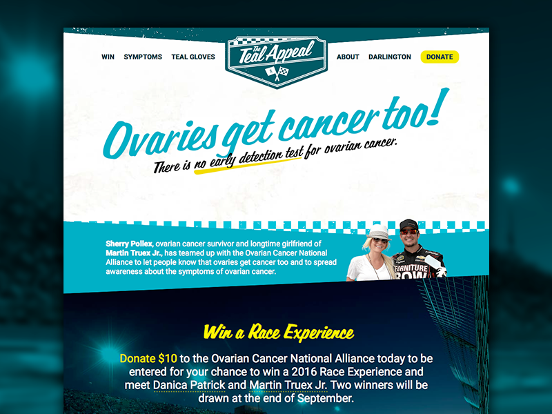 The Teal Appeal fundraising nascar teal teal appeal ovarian cancer landing page website
