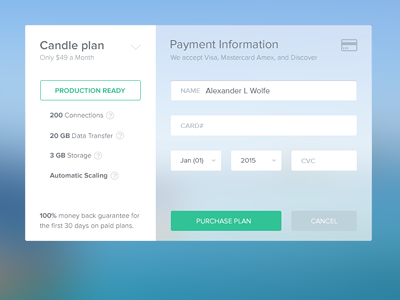 Payment Form credit card form modal upgrade