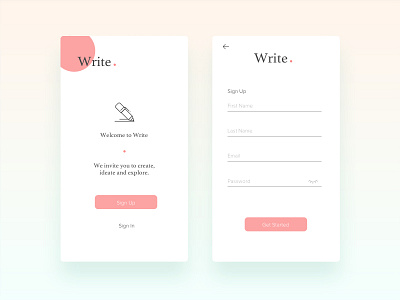 Write App Sign Up Screen 