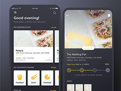 Dark UI Food App coupons dark ui deals food ios loyalty mobile restaurants