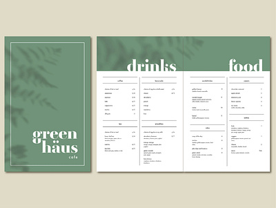 Green Haus Menu Design bifold botanical branding cafe design menu vegan vegetarian