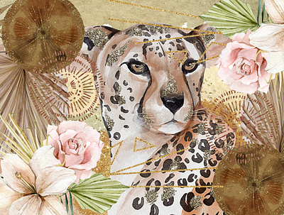 Cheetah (Part of African Safari Series) africa big cats cheetah design floral flower home decor illustration licensing safari wall art wall decor wildlife