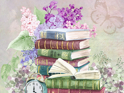 Lilac Daze I (Part of a series) books butterflies floral flower home decor licensing lilac wall art wall decor