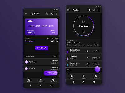 Finance App (Material Design) android app design finance financeapp materialdesign ui uiux ux wallet