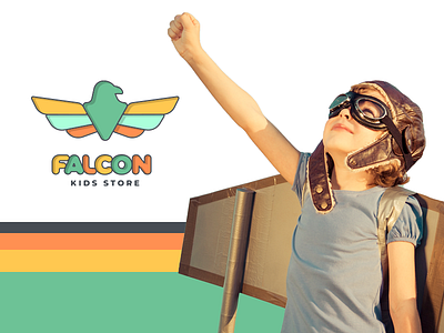 Kids Store Logo accessories app clothing creative design falcon fashion fly icon illustration kid kids logo