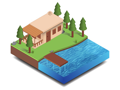 Isometric Lake Cabin House design graphic design illustration isometric vector