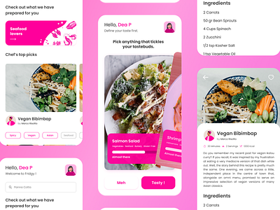 Fridgy - Recipe and Cooking Apps android app branding chef cook design food graphic design illustration ios mobile mobile apps pink recipe typography ui ux vector