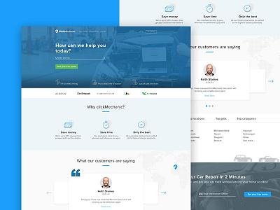 ClickMechanic form homepage icons parallax social testimonials ui ux web