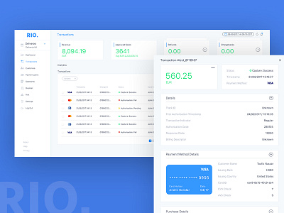 RIO Transactions screen activity cards clean finance financial sidebar transactions ui ux