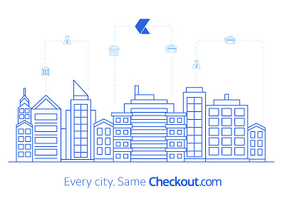 Checkout.com illustration blue branding cities financial global illustration payments