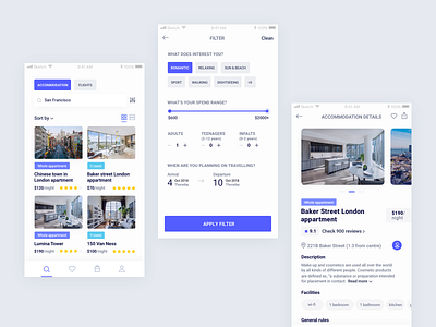 Krugo. Mobile app for ideal travel booking. accommodation apartment app booking clean colorful design holidays hotel journey mobile reservation travel trip ui ux weeklyconcept