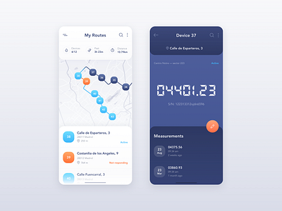 Water Meter Measurements App active activity app balance clean design devices map measurement mobile app monitoring path routes ui ux water water meter weeklyconcept