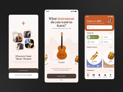 Musica - Online Music Instrument Course App design graphic design home page design illustration logo mobile app ui design onboarding ui ui design web deisgn