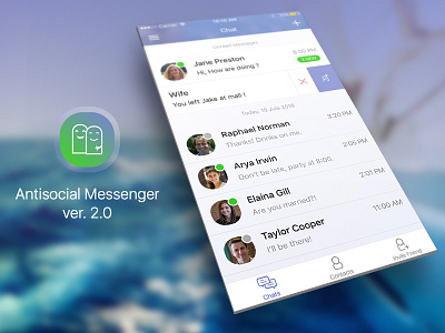 Application design - AntiSocial Messenger ver. 2.0 app application blue clean design flat ios iphone messenger mobile ui ux