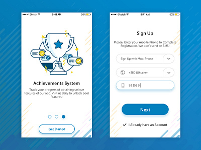 Karma Messenger app application blue clean design flat illustration ios iphone messenger minimal mobile outline signup simple sketch ui ux web design white