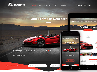 RentPro - Website Presentation behance car car dealer car service car sharing clean dark design flat lease minimal red responsive simple sketch ui ux web web design website