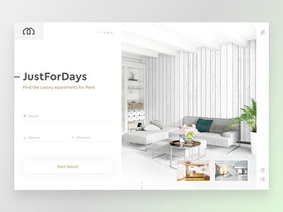 JustForDays - Rent Apartments booking clean concept dailyui design flat header layout light minimal realestate rent simple sketch ui ux web web design website white