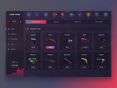 Case Drop - website redesign casedrop clean couterstrike cs dark dash board design flat game minimal simple sketch ui ux web web design website