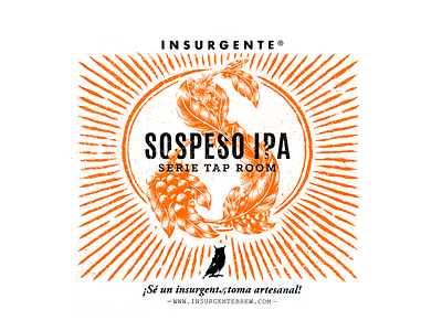 Insurgente - Beer label - Sospeso IPA beer beer art beer label branding design engraving hop illustration radiation woodcut