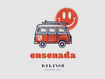 KILIWA Ensenada beach branding design happy face illustration lettering sun surf tshirt vector vintage vw bus
