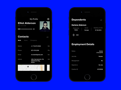 Payroll | profile page v.2 app black dark finance ios minimal minimalist payroll profile
