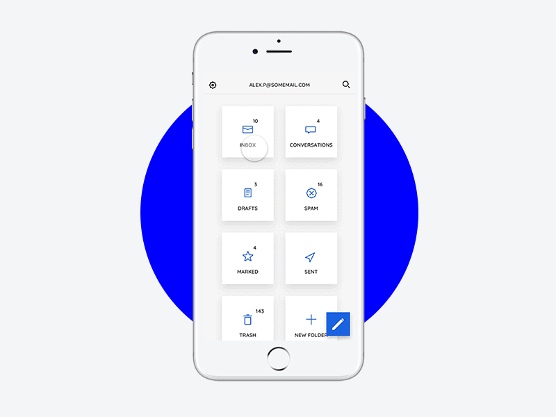 Mail app | Framer prototype app blue cards chat email inbox mail material minimal minimalist ui ux