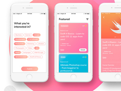 Courses app | Concept by Alexander Olssen for Magora on Dribbble