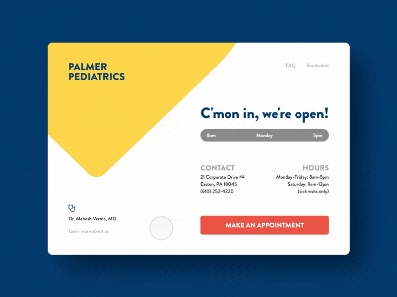 Palmer Pediatrics animation colorful mobile design mobile development schedule transitions web design web development