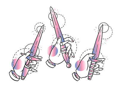 Daggers blue dagger gradient hands illustration illustrator knife knives line art pink vector weapon