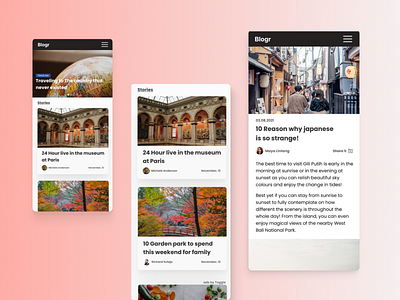 Blogr - Blog Screen on Mobile blog blog template blogger ui blogr ui app homepage