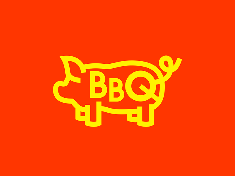 BBQ Pig animal barbecue bbq bold food icon line pig red type
