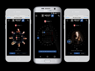 Stylist appointment app interface. iOS/Android