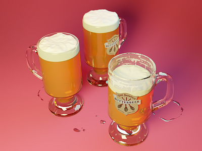 Three cups of Butterbeer, please! 3d 3d art beer blender blender 3d butter beer butterbeer cup diorama harrypotter illustration magic modeling mug render