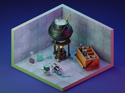 Who do you want to be? - Polyjuice Potion 3d 3d art blender cauldron digital art diorama harry potter illustration isometric low poly magic modeling potion render transfiguration