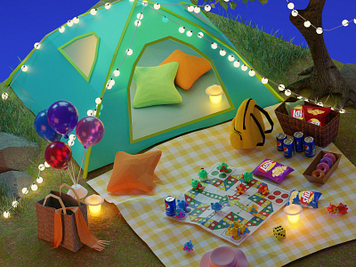 Picnic in early summer night - camp