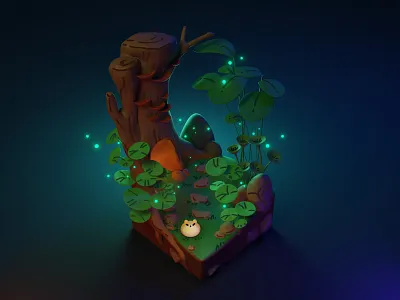 Miniature forest 2d 3d 3d art blender digital diorama forest hamster illustration isometric low poly miniature modeling render