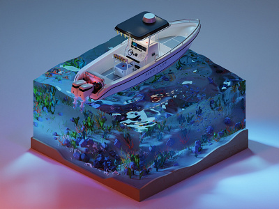Slice of life 3d 3d art animation blender boat cycles dexter digital art diorama illustration isometric loop modeling ocean render sea ship water yacht