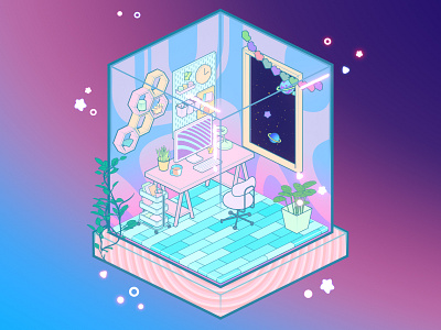 Miniature Space · Designer's room 2d 3d 3d art animation blender cycles design designer diorama illustration interior loop miniature modeling pastel render texturing