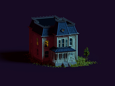 Bates Motel ( Night ) house illustration voxel voxel art