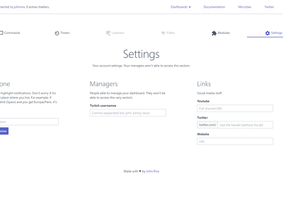 Settings page