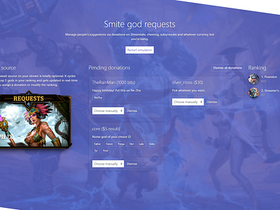 Smite God Requests in VirusBot design flat minimal ui web website